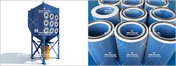 Downflow modular combination dust collector First stage filter.jpg