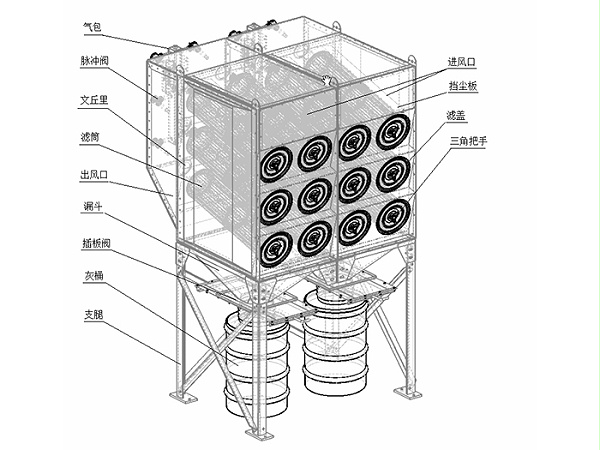 Downflow-modular-combination-dust-collector-structure-drawing